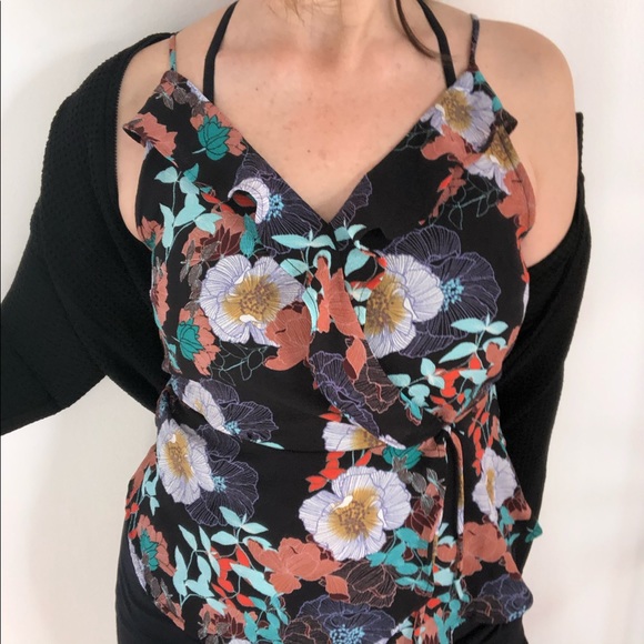 Monteau Women’s Peplum Faux Wrap Cami Floral Top